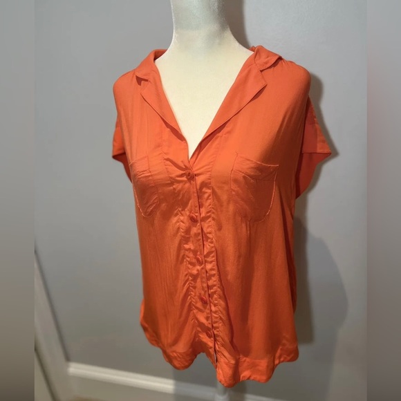 Anthropologie Maeve Tangerine Orange Short Sleeve Button Down Size Small S - Picture 2 of 10